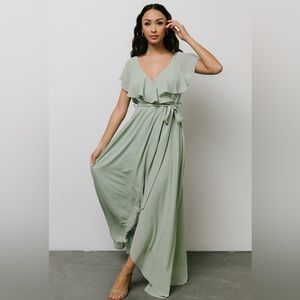 Baltic Born - Ruffle Maxi Dress in Sage Green - Size XL